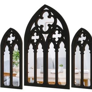 NEW! Set of 3 Gothic Cathedral Wall Mounted Wooden Mirrors!